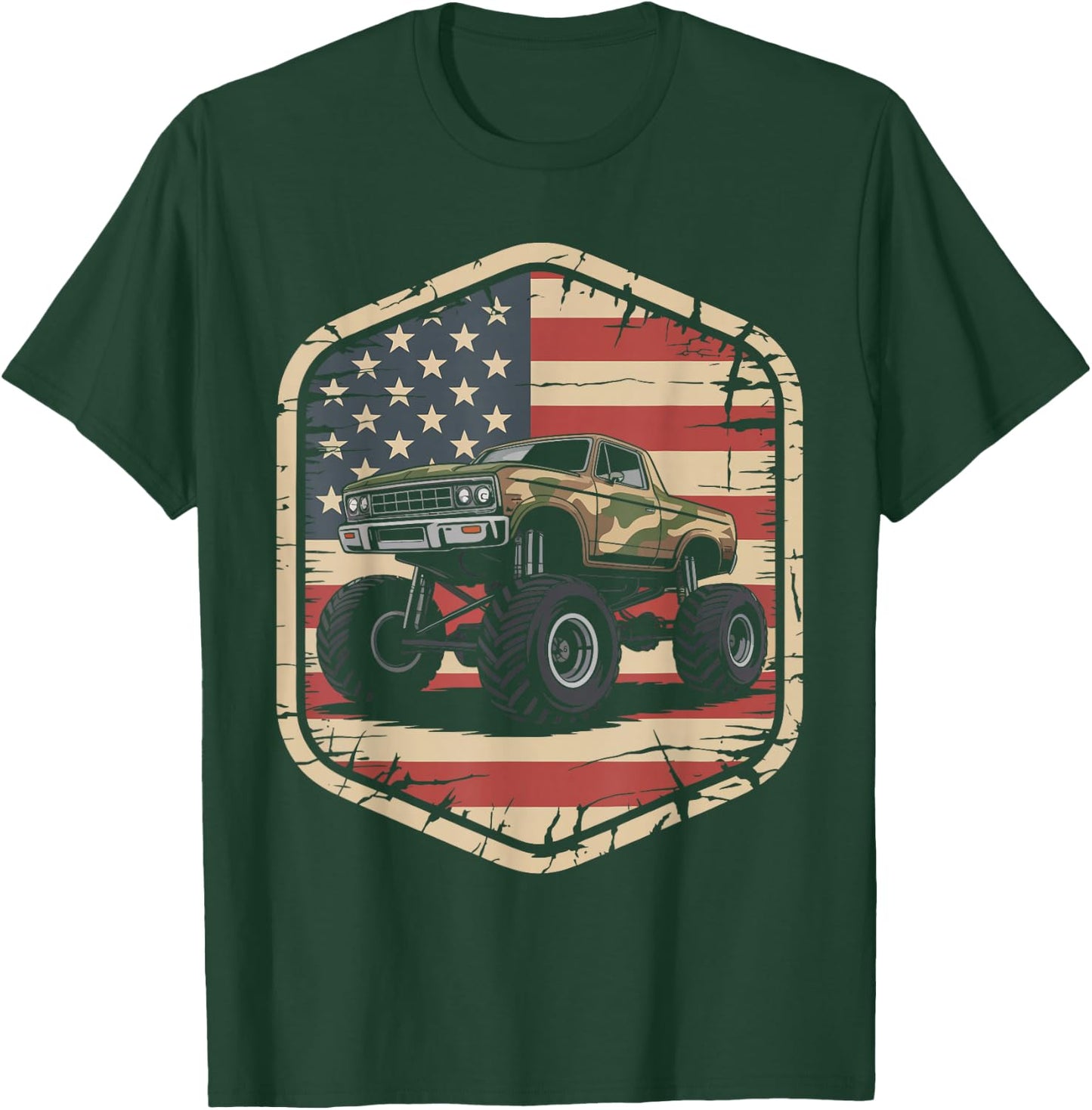 Monster Trucks USA Flag 4th July Monster Truck T-Shirt - T-Shirt | Forest