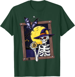 Funny Bitcoin Halloween Skeleton Spooky Crypto T-Shirt - T-Shirt | Forest