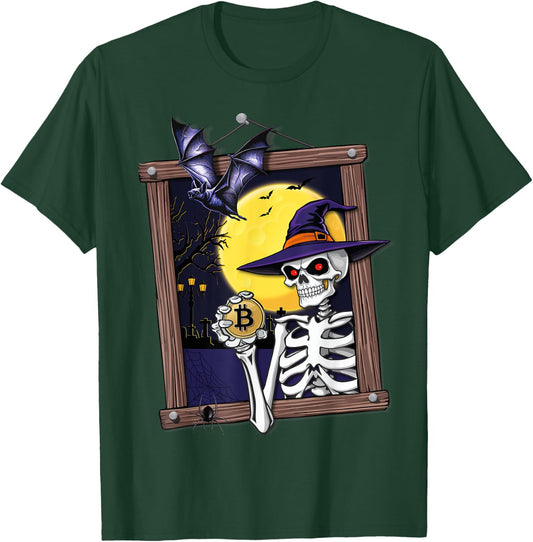 Funny Bitcoin Halloween Skeleton Spooky Crypto T-Shirt - T-Shirt | Forest