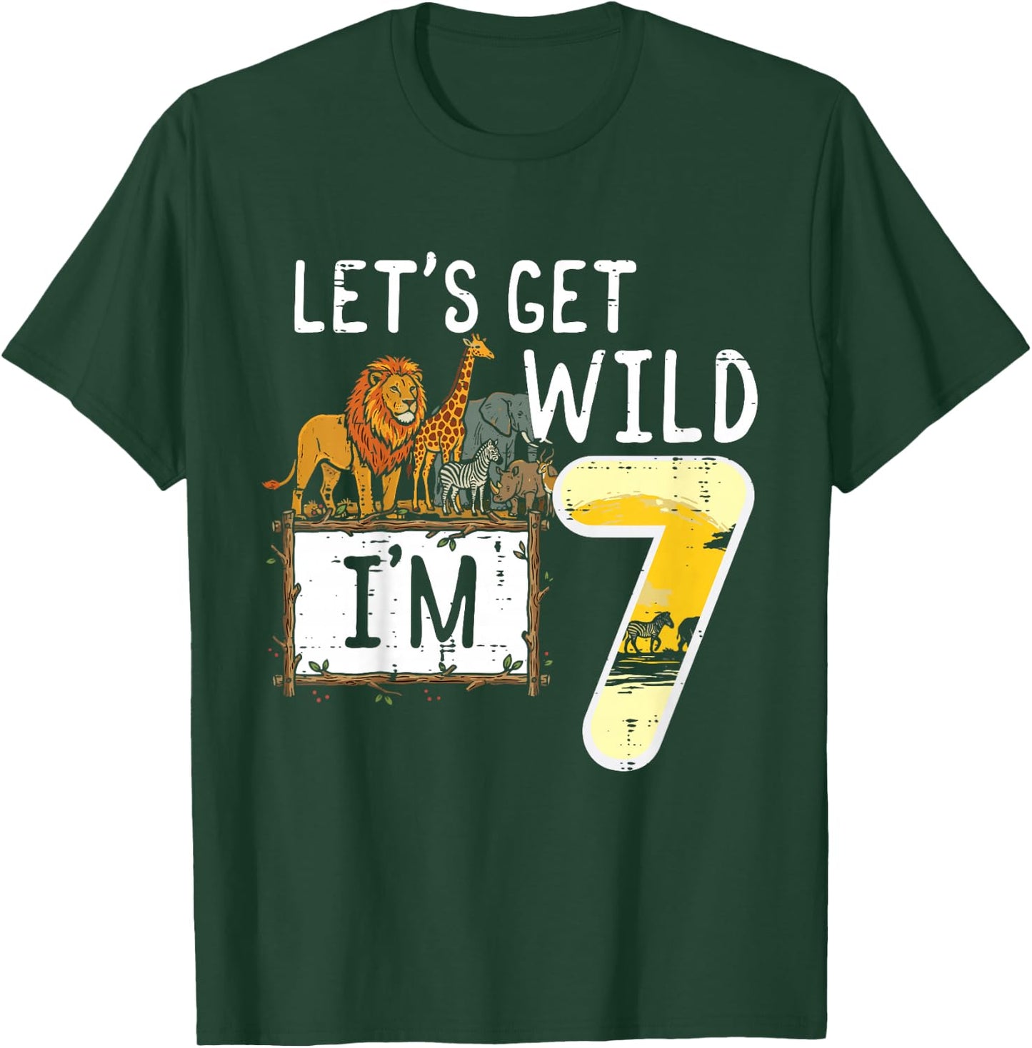 Kids Lets Get Wild Im 7 Safari 7th Birthday Jungle Boys Girl Kids T-Shirt - T-Shirt | Forest