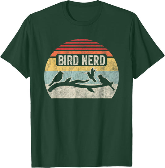 Bird Nerd Retro Vintage Sunset Bird Watching Graphic T-Shirt - T-Shirt | Forest
