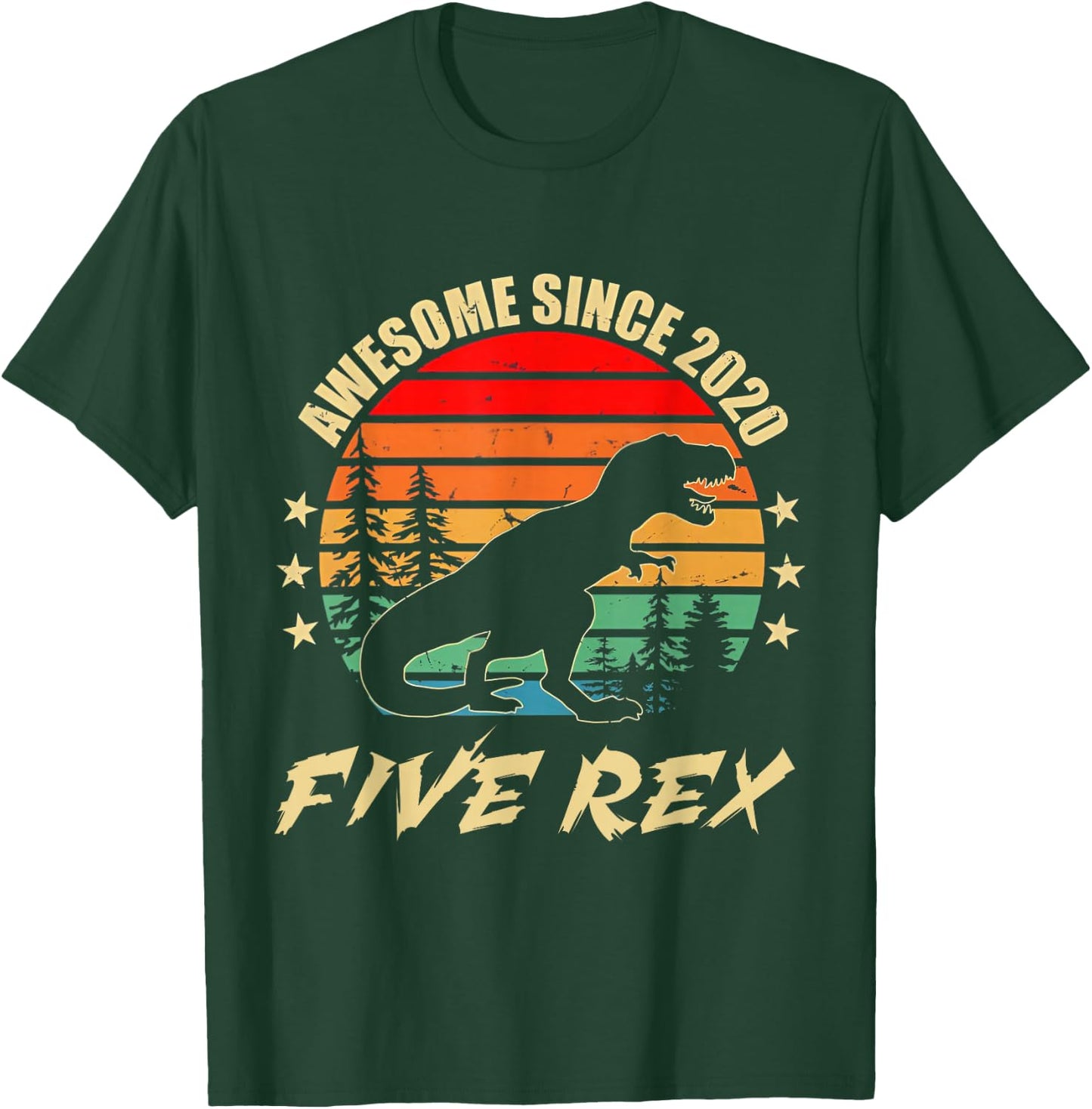 5 Year Old 5th Birthday Boy T Rex Dinosaur T-Shirt - T-Shirt | Forest