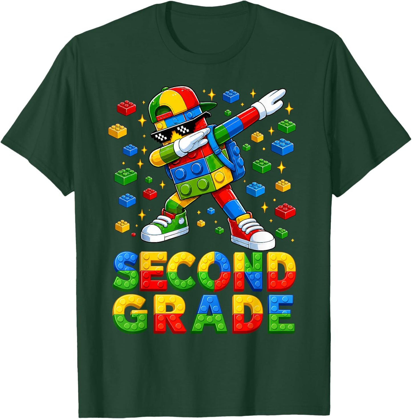 Hello 2nd Grade Kid Boy Building Blocks Brick Back to School T-Shirt - T-Shirt | Forest