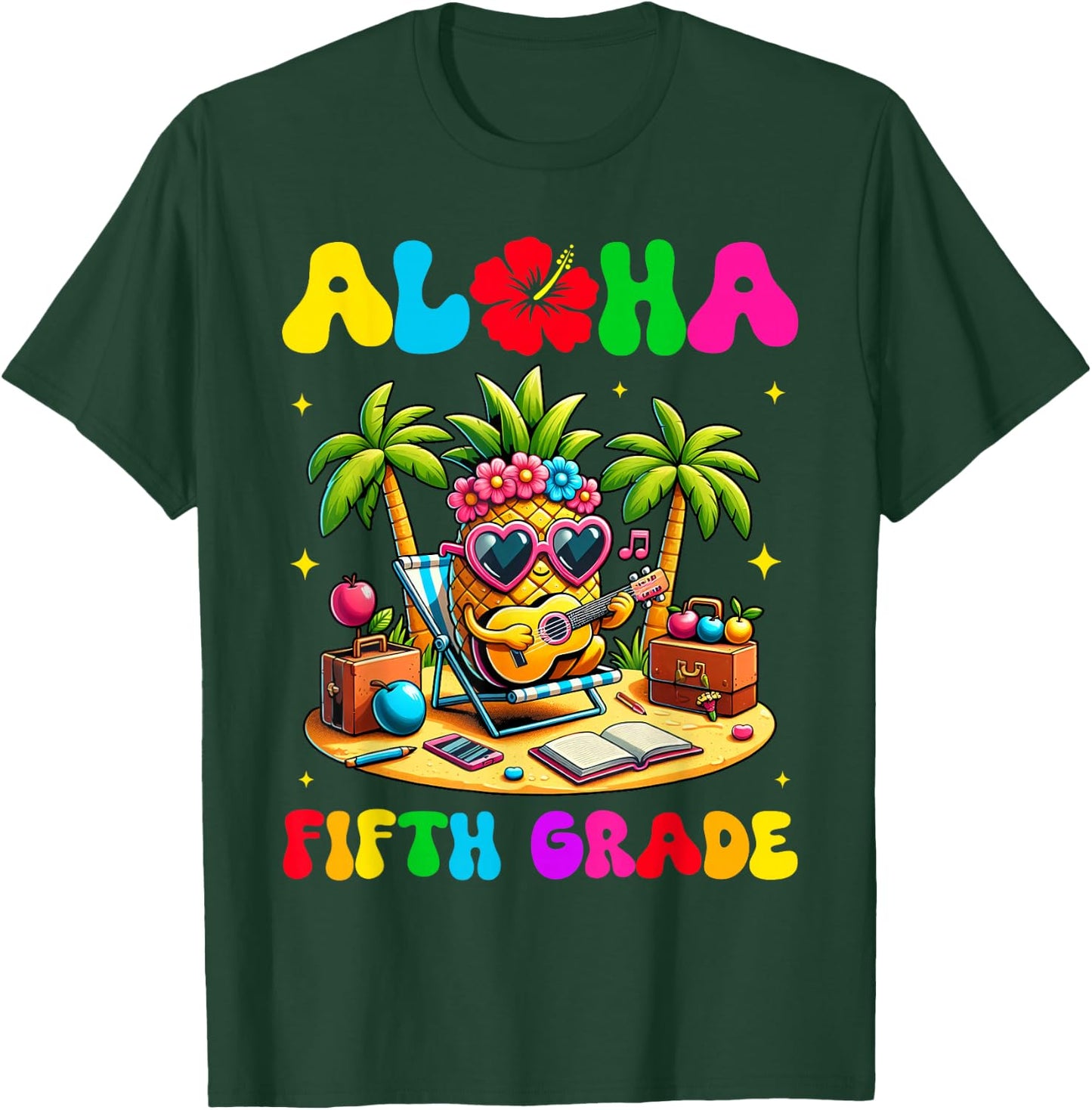 Aloha Fifth Grade Pineapple Hawaii Back to School Kids Girl T-Shirt - T-Shirt | Forest