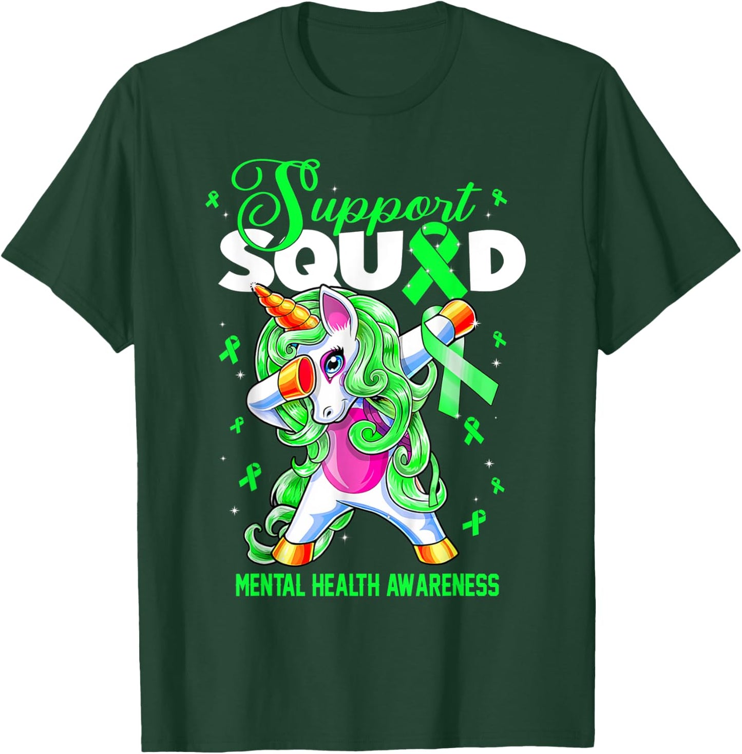 Cute Unicorn Support Squad Mental Health Awareness Month T-Shirt - T-Shirt | Forest