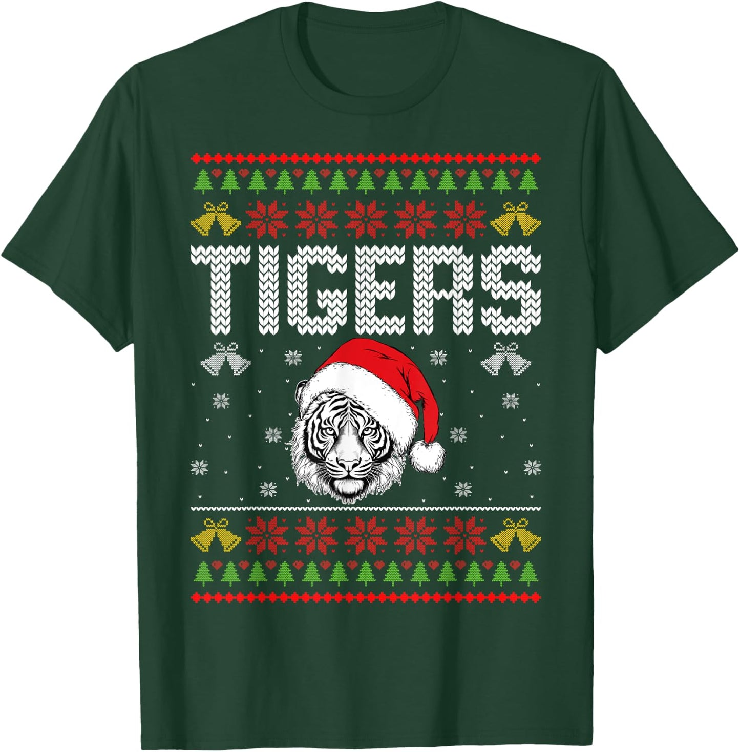 Tiger Wearing Santa Hat Xmas Party Ugly Christmas Tiger T-Shirt - T-Shirt | Forest