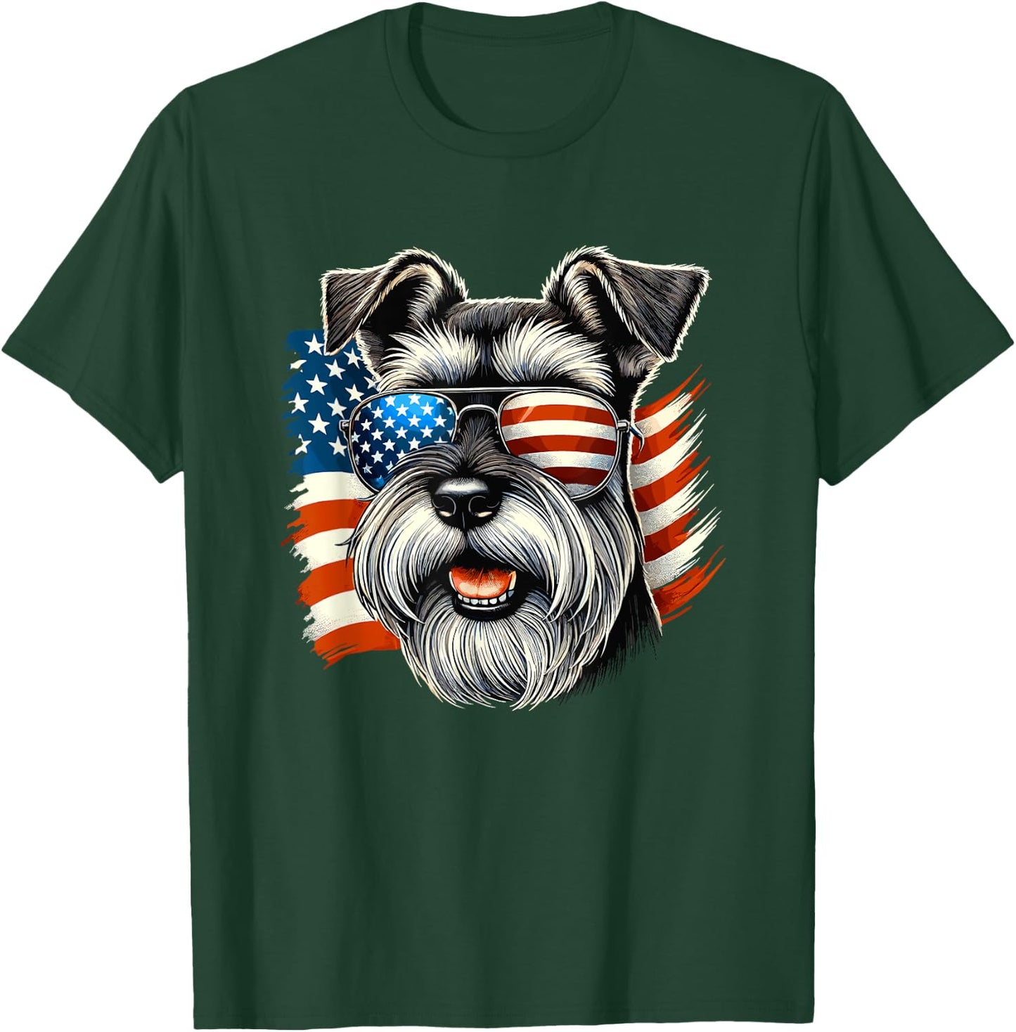 American USA Flag Giant Schnauzer 4th Of July Patriotic T-Shirt - T-Shirt | Forest