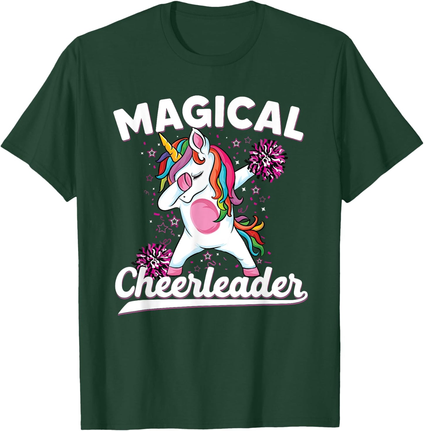 Magical cute dabbing unicorn cheerleader Funny Cheerleading T-Shirt - T-Shirt | Forest
