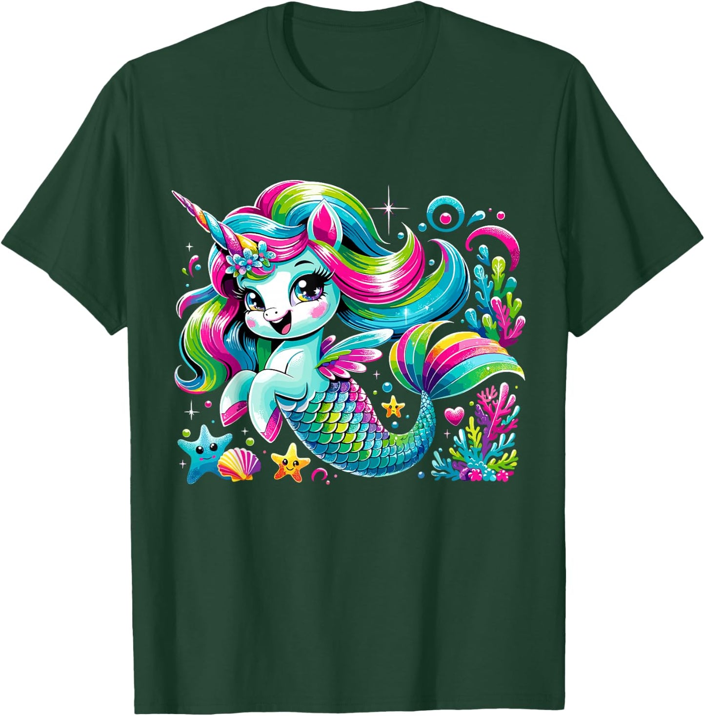 Cute Unicorn Mermaid Mermicorn T-Shirt - T-Shirt | Forest