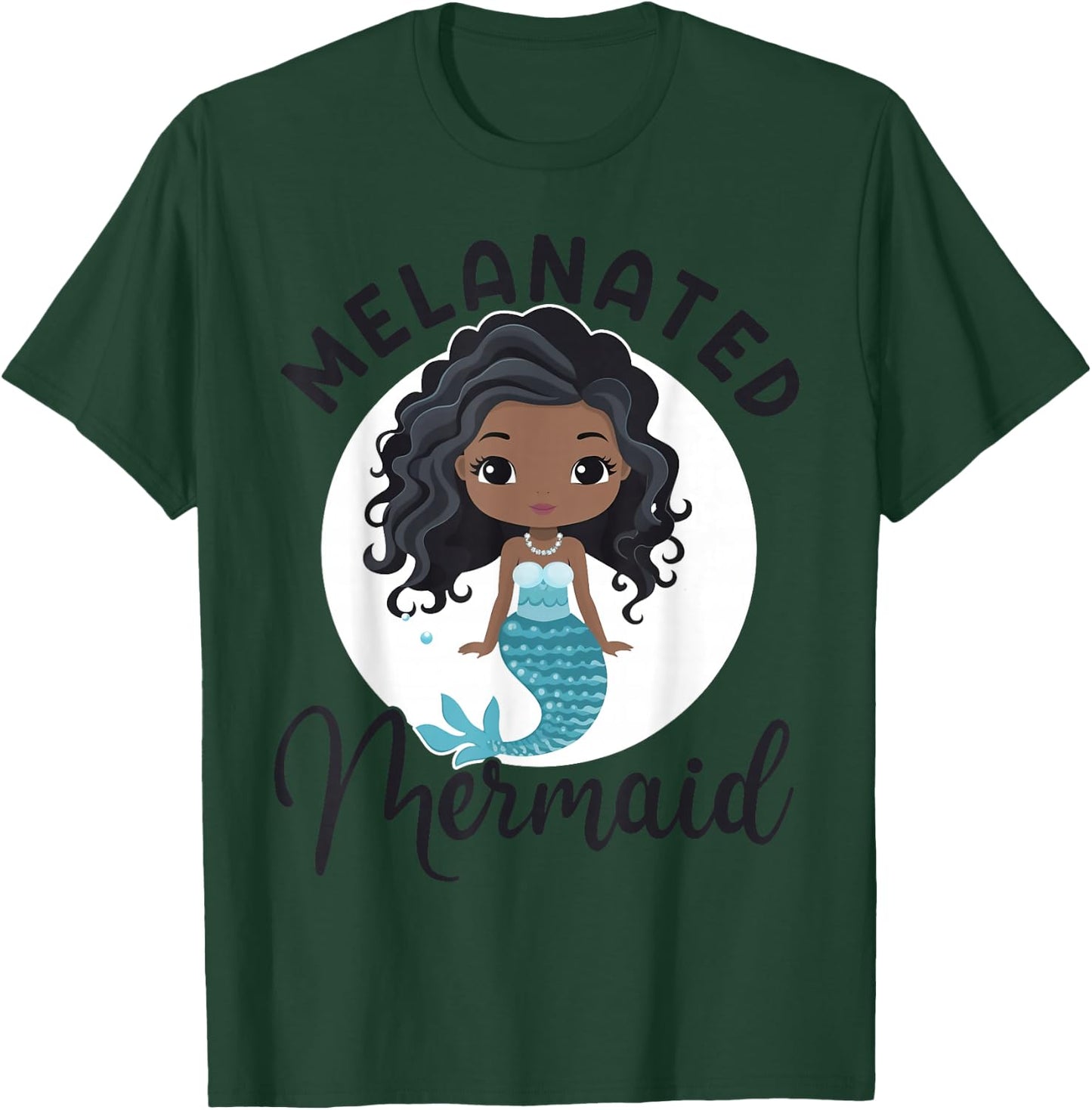 Melanated Mermaid Black African American Mermaid For Girls T-Shirt - T-Shirt | Forest