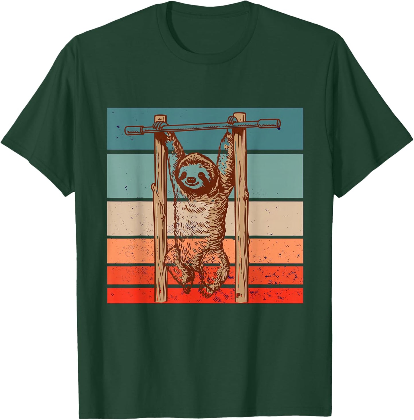 Sloth on Pull-up Bar Fitness Sloth Hanging out Fitness Gym T-Shirt - T-Shirt | Forest