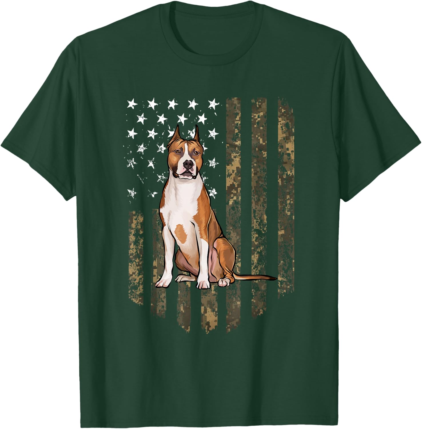 American Staffordshire Terrier Camouflage USA Flag T-Shirt - T-Shirt | Forest