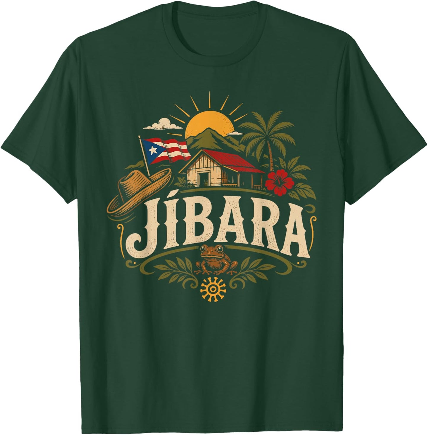Jíbara Puerto Rico Pride Boricua Coquí Heritage Roots T-Shirt - T-Shirt | Forest
