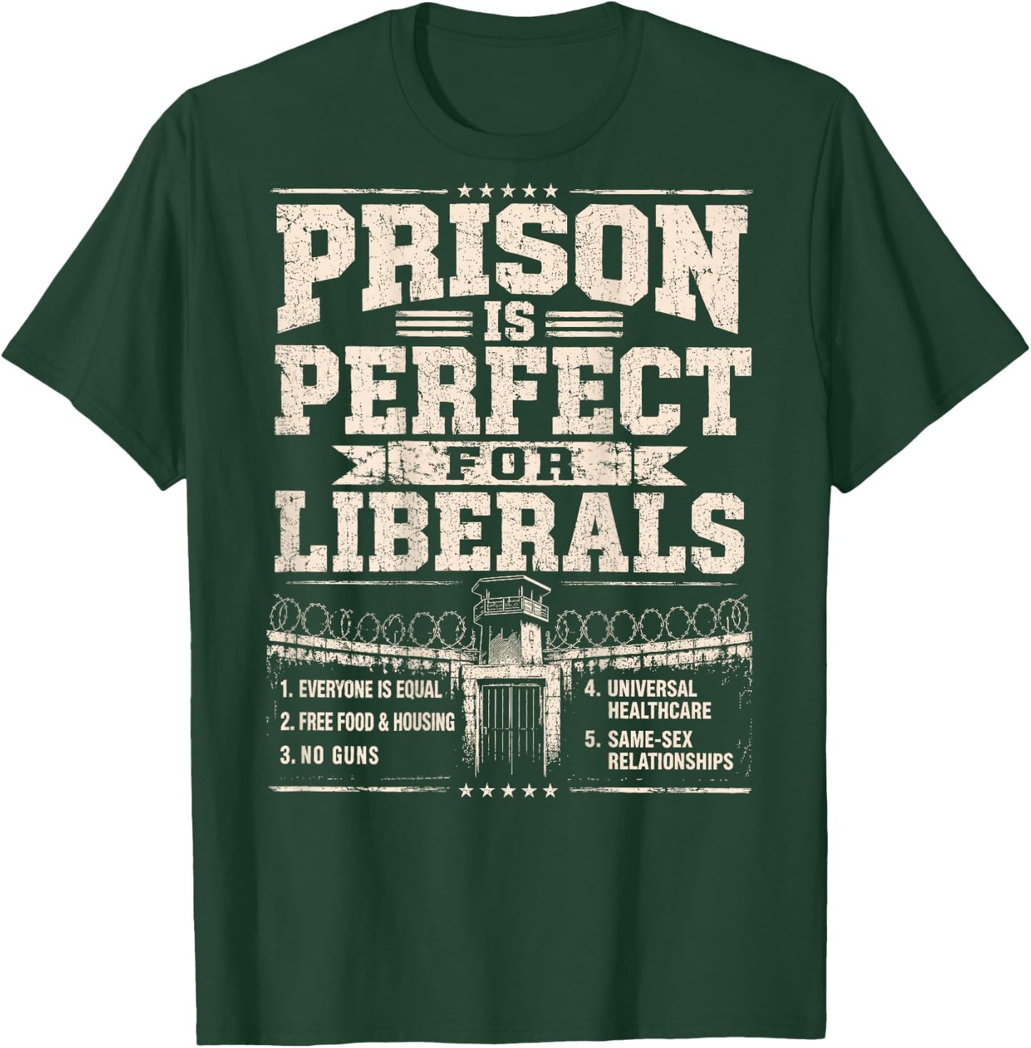 Prison is Perfect for Liberals Anti Liberal ON Back T-Shirt - T-Shirt | Forest