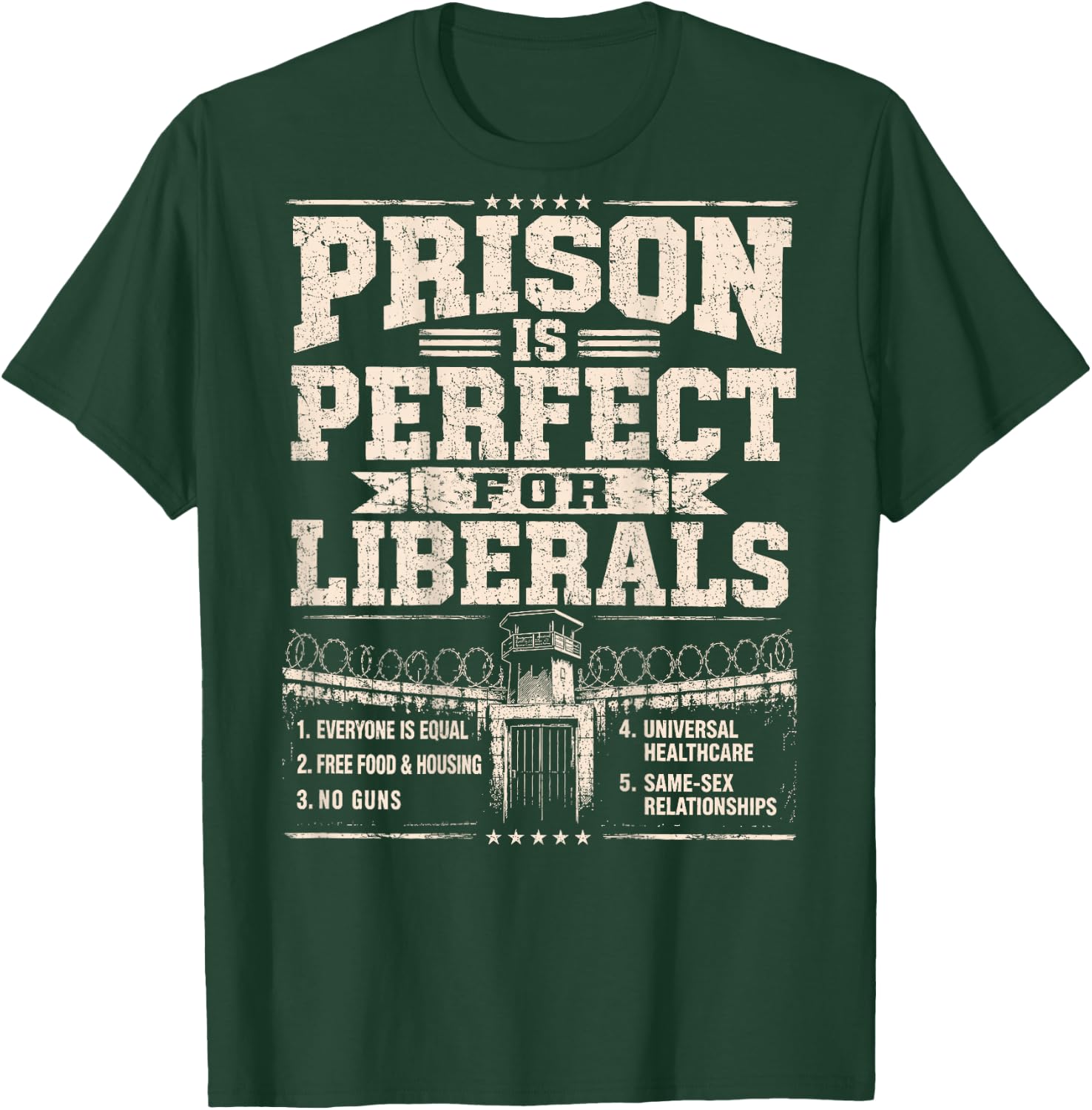 Prison is Perfect for Liberals Anti Liberal ON Back T-Shirt - T-Shirt | Forest