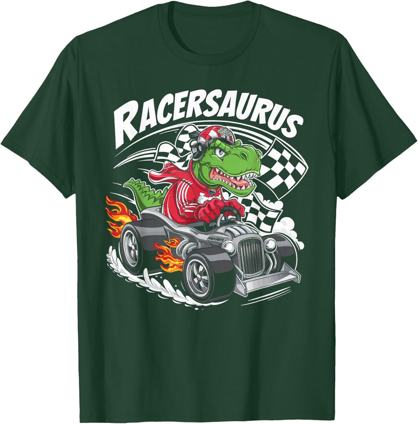 Funny Dinosaur Racer Racing Racersaurus Kids Boys T-Shirt - T-Shirt | Forest