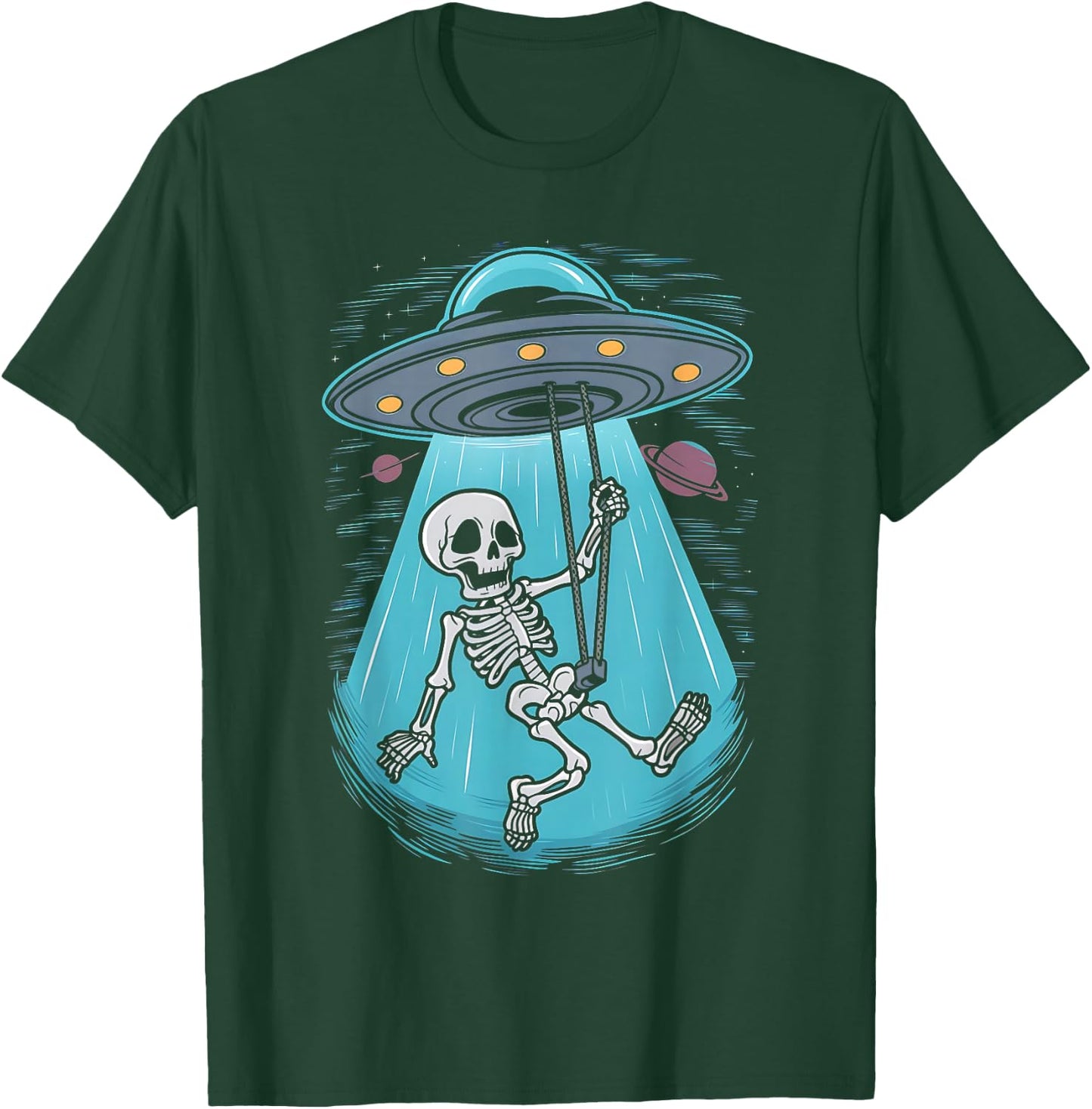 Skeleton Alien UFO Beam Swing Boys Girts Halloween Graphic T-Shirt - T-Shirt | Forest