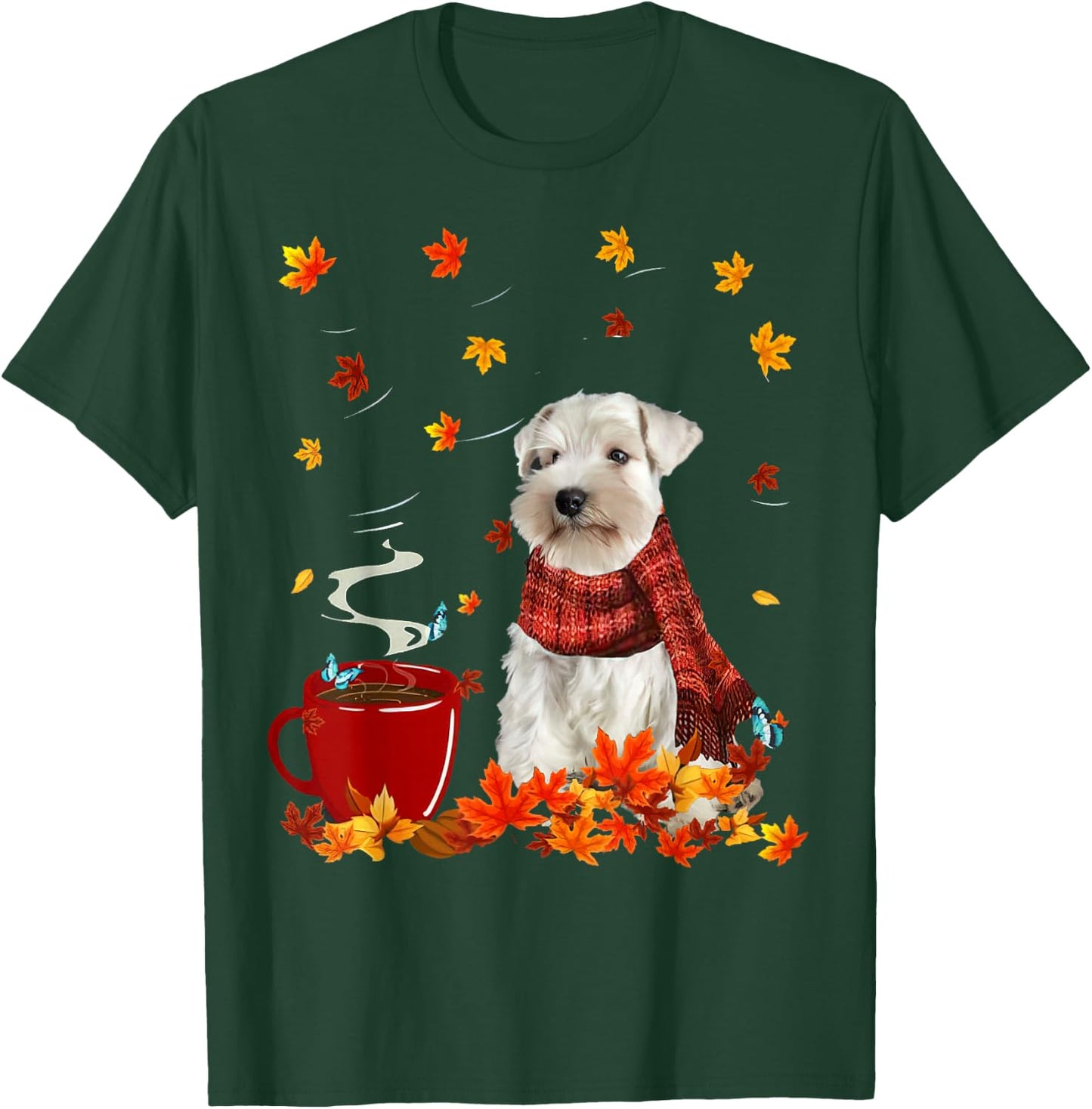 Schnauzer Fall Red Scarf Autumn Leaf For Dog Lover Men Women T-Shirt - T-Shirt | Forest