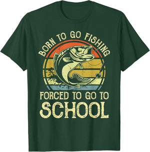 Born Fishing Forced To School Funny Bass Fish Fisherman Boys T-Shirt - T-Shirt | Forest
