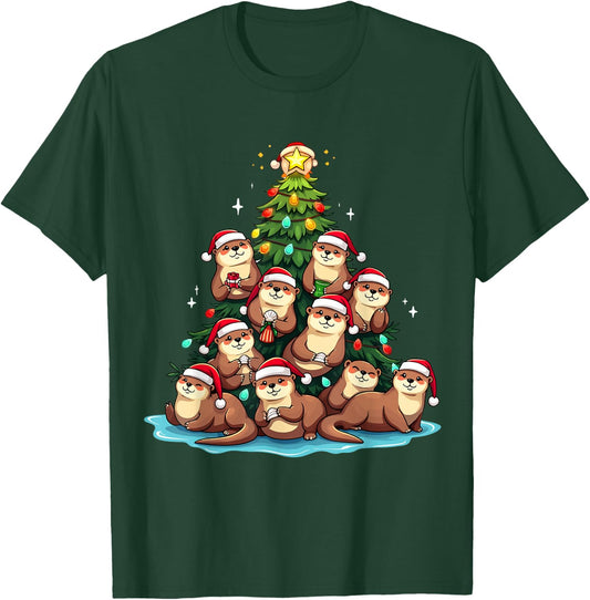 Otter Christmas Tree Funny Water Weasel Holiday T-Shirt - T-Shirt | Forest