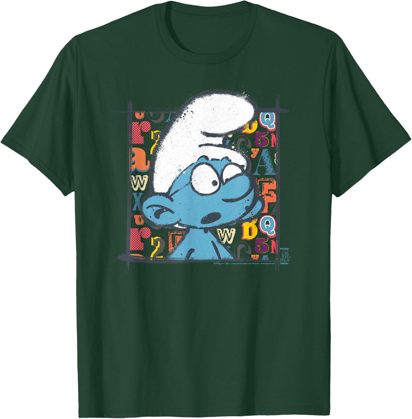 The Smurfs Brainy Alphabet Background T-Shirt - T-Shirt | Forest