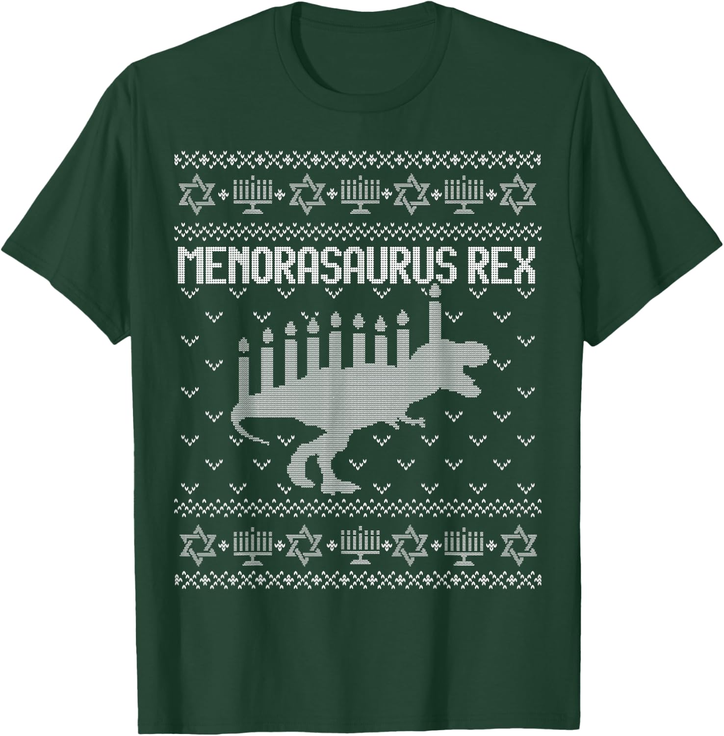 Funny Ugly Hanukkah Sweater Shirt Dinosaur Trex Menorasaurus T-Shirt - T-Shirt | Forest