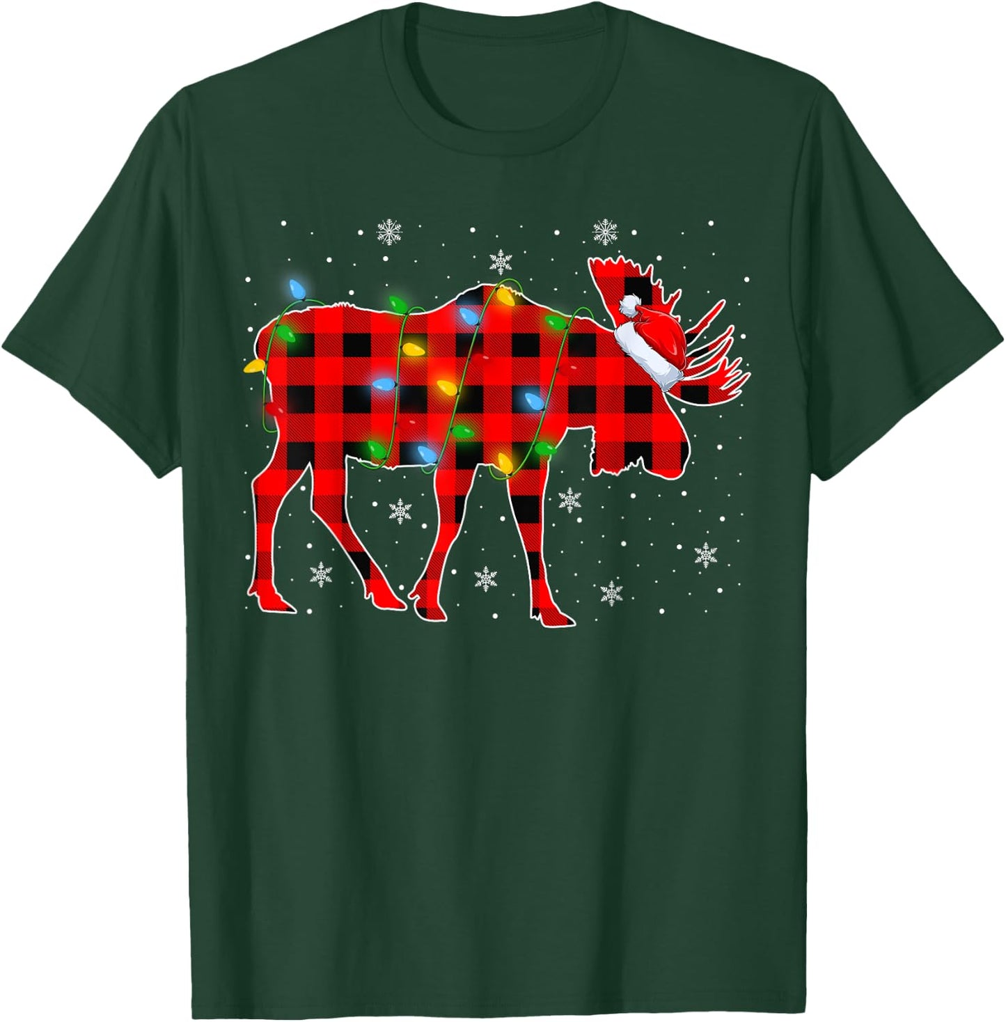 Moose Xmas Lighting Buffalo Plaid Moose Christmas Pajama T-Shirt - T-Shirt | Forest