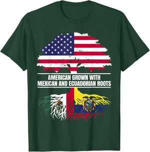 American Grown with Flag Heritage Mexican Ecuadorian Roots T-Shirt - T-Shirt | Forest