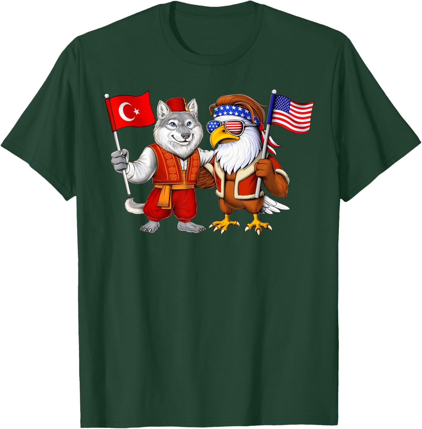 Turkey USA Flag Turkish American Roots Türkiye American T-Shirt - T-Shirt | Forest