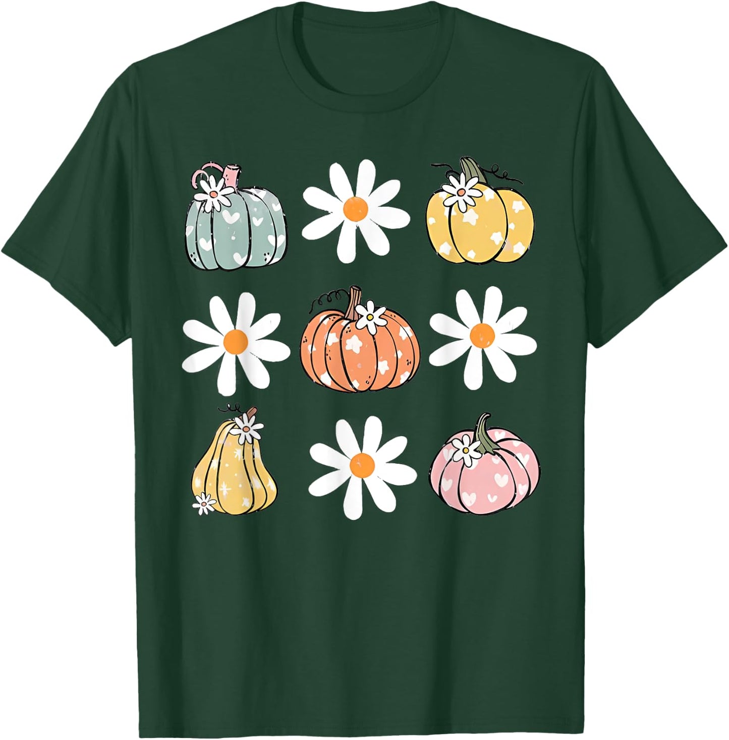 Pumpkin and Daisy Flowers Cute Fall Halloween Kids T-Shirt - T-Shirt | Forest