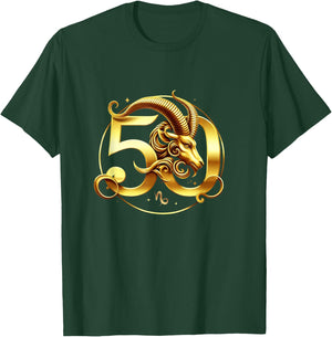 Capricorn 50th Birthday Bold & Regal Zodiac Design T-Shirt - T-Shirt | Forest