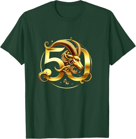 Capricorn 50th Birthday Bold & Regal Zodiac Design T-Shirt - T-Shirt | Forest