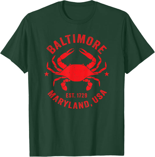 Baltimore Maryland Crab Retro Throwback Men Women Souvenir T-Shirt - T-Shirt | Forest