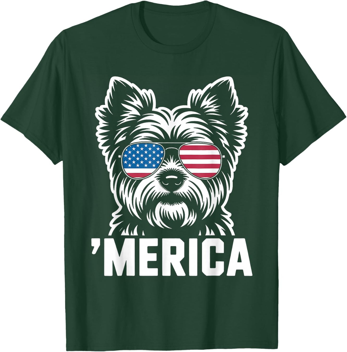 Patriotic USA American Flag 4th of July Yorkie T-Shirt - T-Shirt | Forest