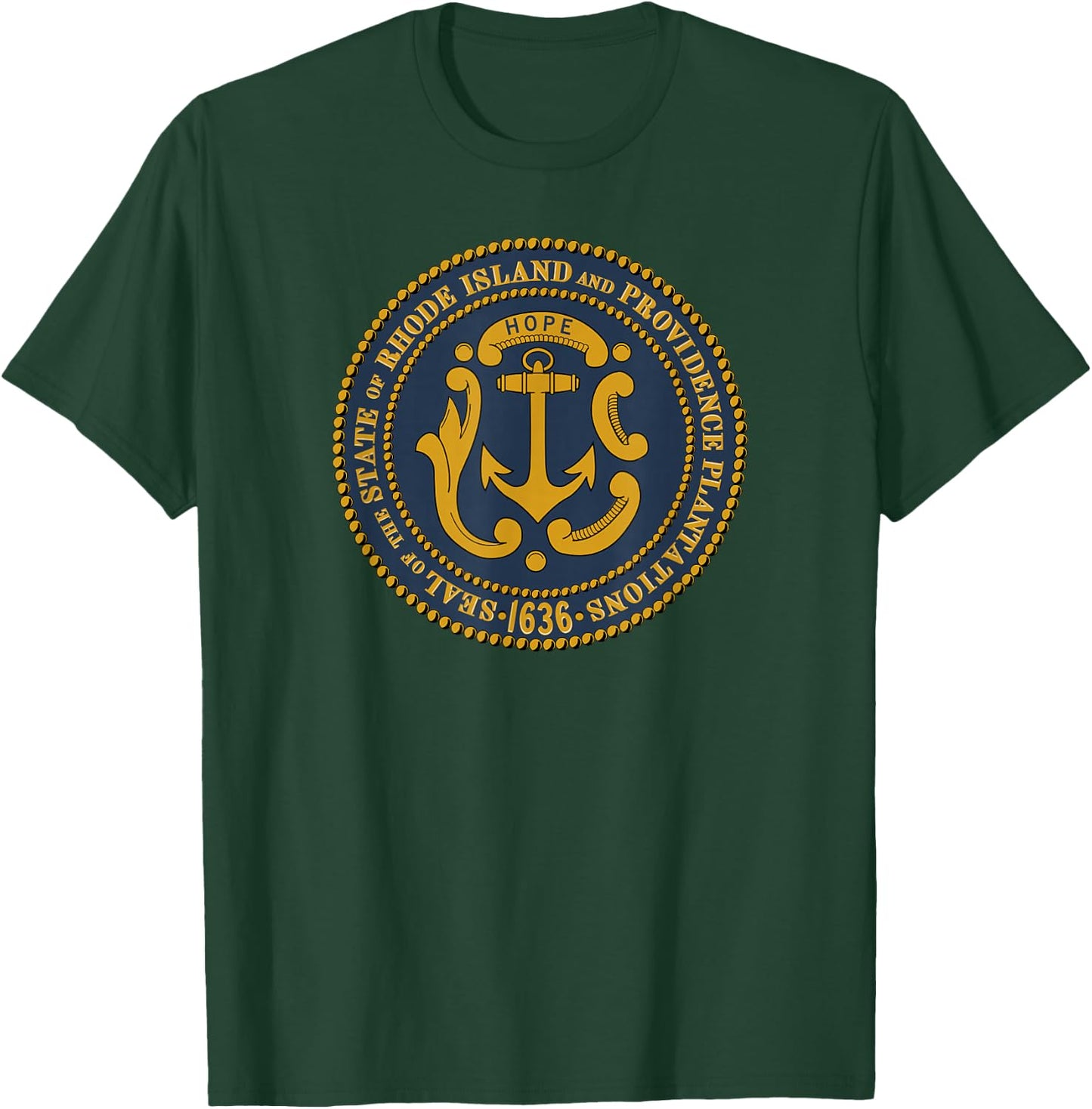 Rhode Island State Seal Flag T-Shirt - T-Shirt | Forest