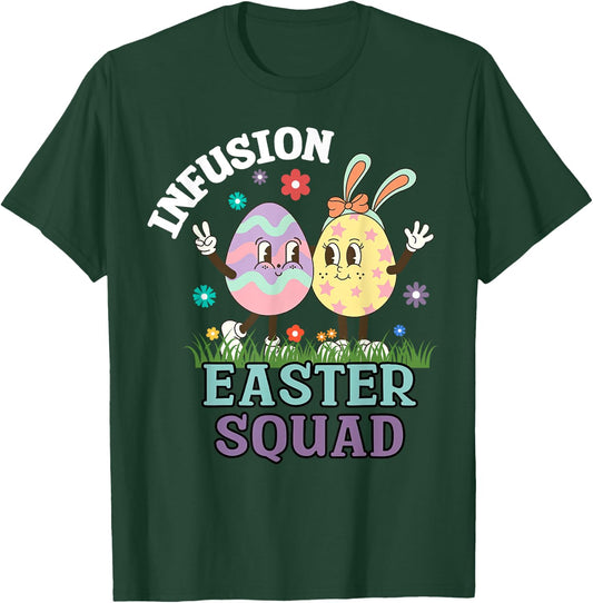 Infusion Nurse Easter Squad Bunny Eggs Oncology Nurse T-Shirt - T-Shirt | Forest