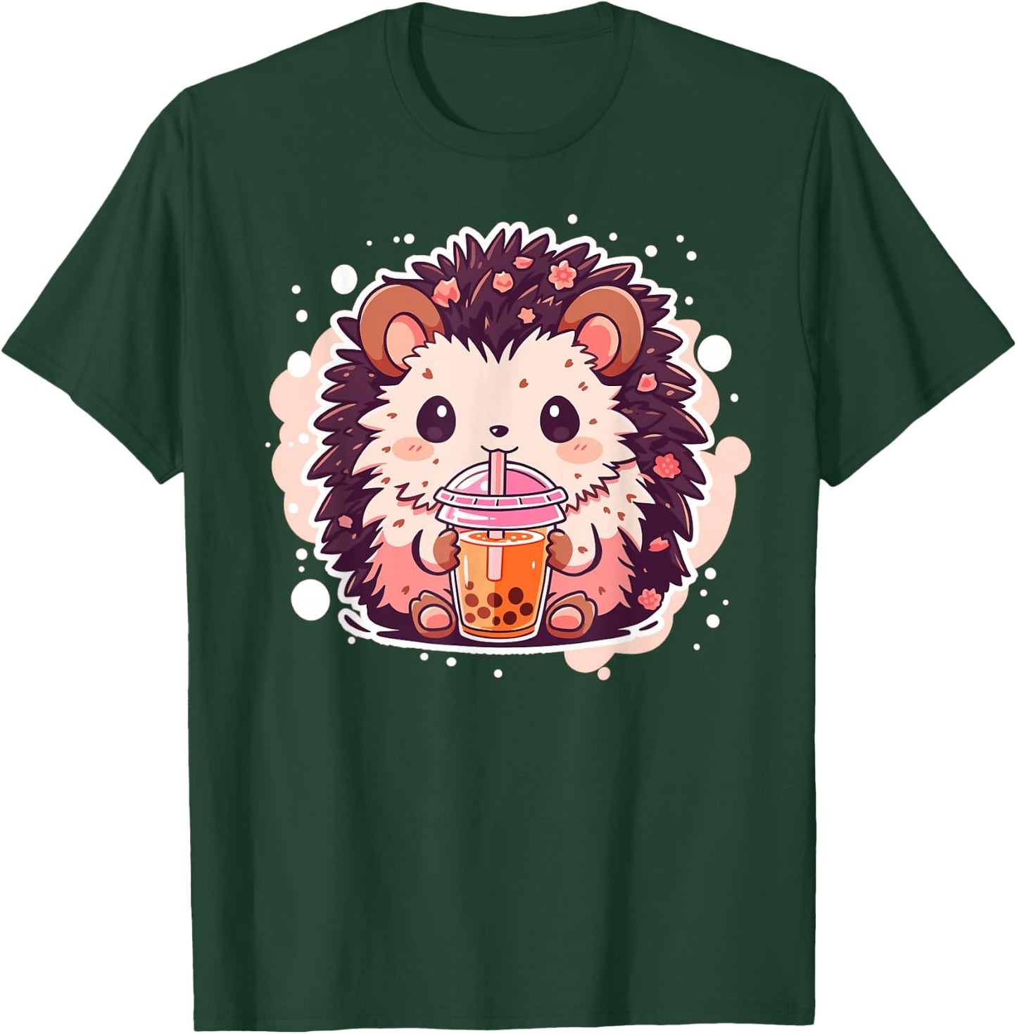 Kawaii Hedgehog drinks Bubble Tea Hedgehogs Boba T-Shirt - T-Shirt | Forest