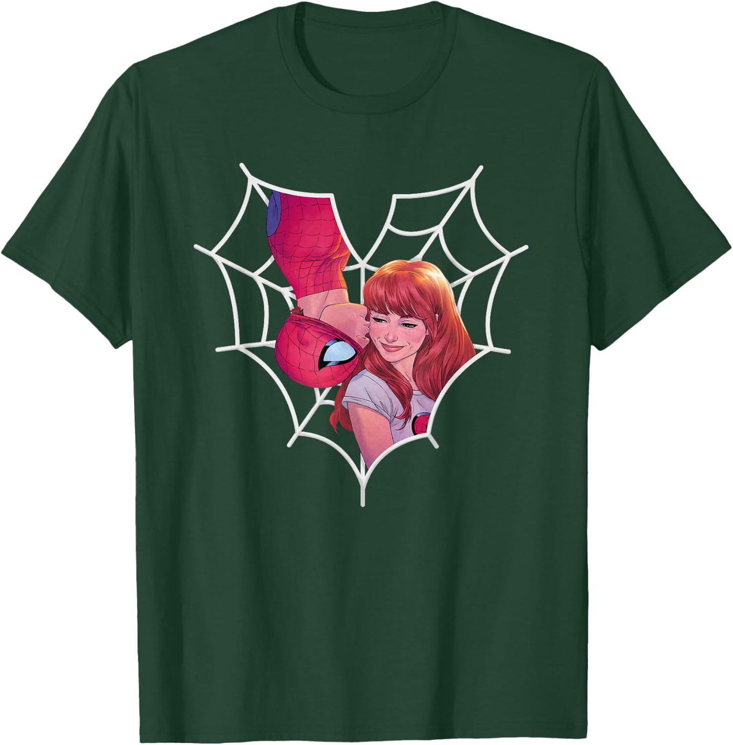 Marvel Spider-Man and Mary Jane Kiss Heart Web T-Shirt - T-Shirt | Forest