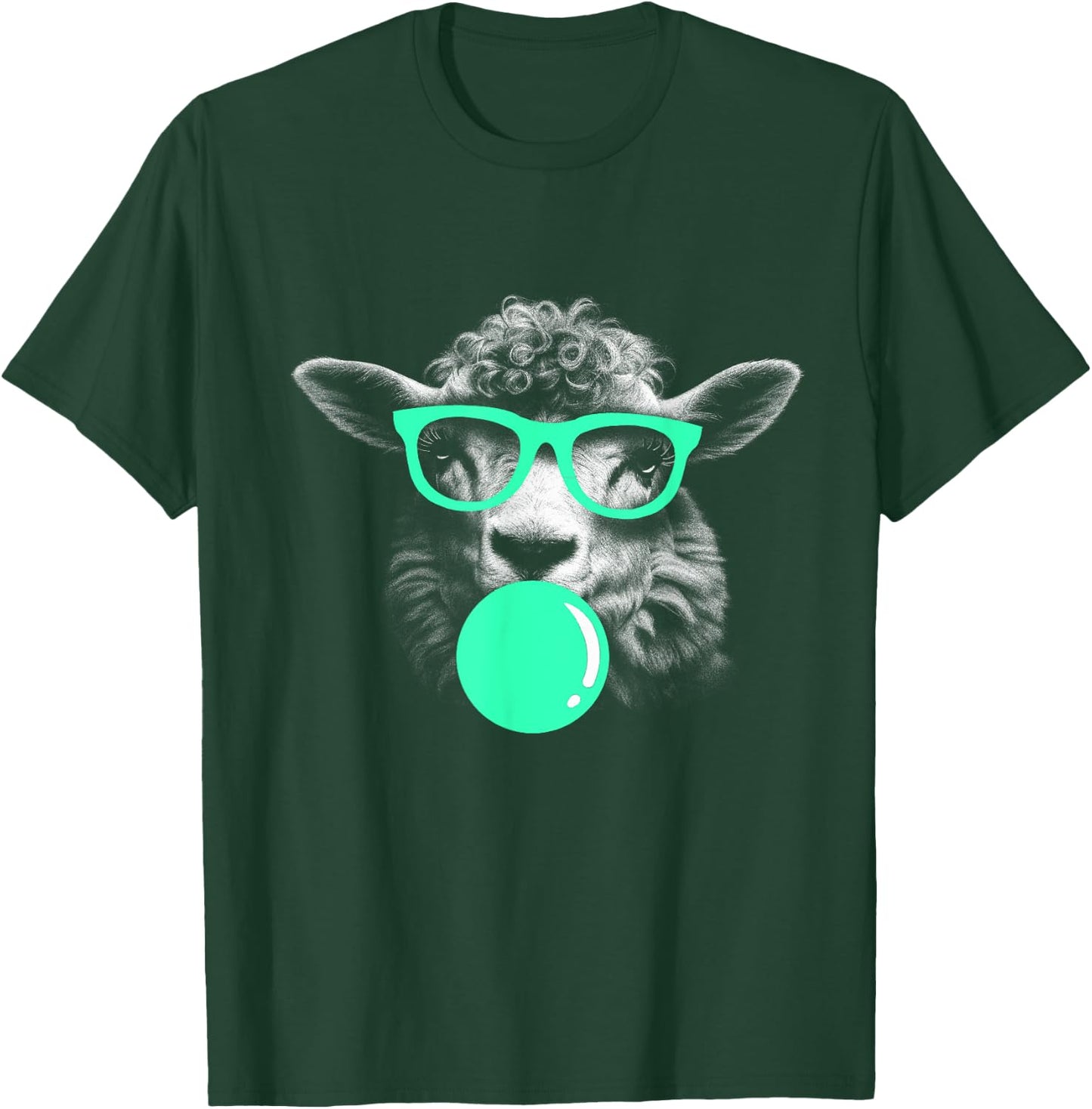 Sheep Funny Sunglasses Chewing Gum Fun cool shaggy green T-Shirt - T-Shirt | Forest