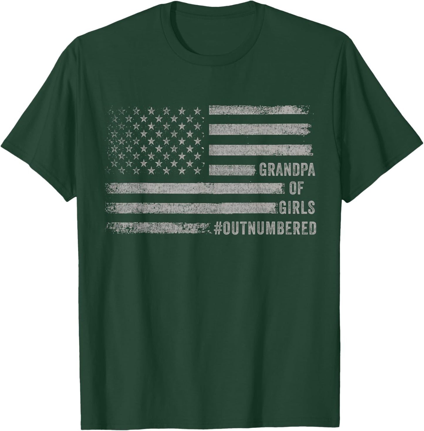 Father's Day Daddy & Grandpa of Girls Outnumbered US Flag T-Shirt - T-Shirt | Forest