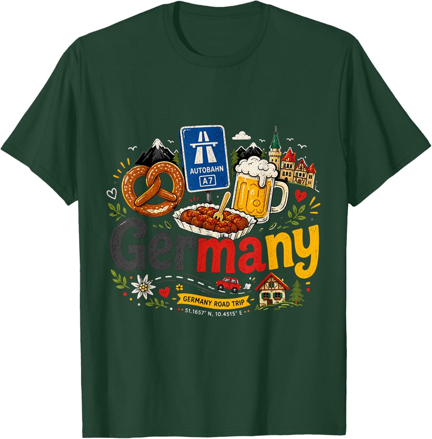 Hand Drawn Germany Travel Souvenir Landmark Gift T-Shirt - T-Shirt | Forest
