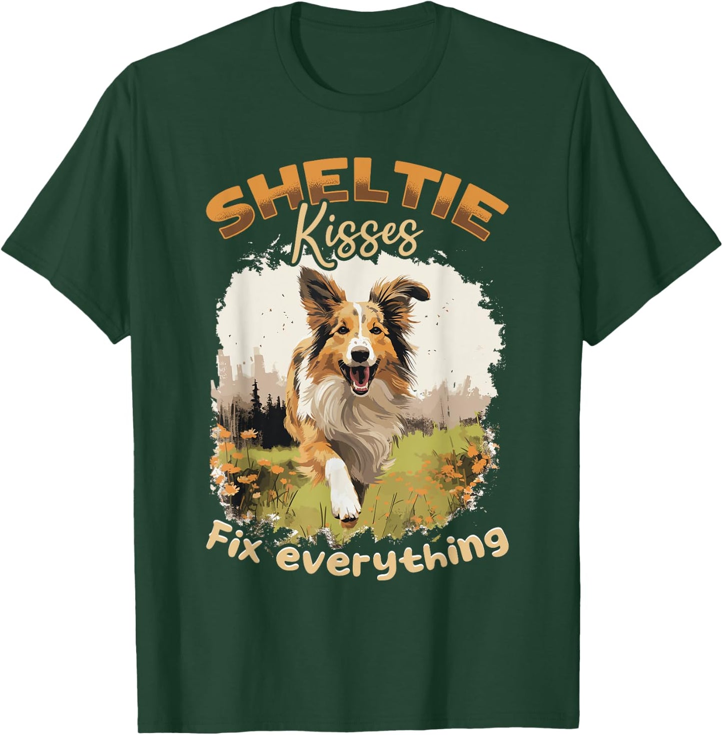 Shetland Sheepdog Dog Sheltie Sheltie kisses Fix everything Women Kids T-Shirt - T-Shirt | Forest