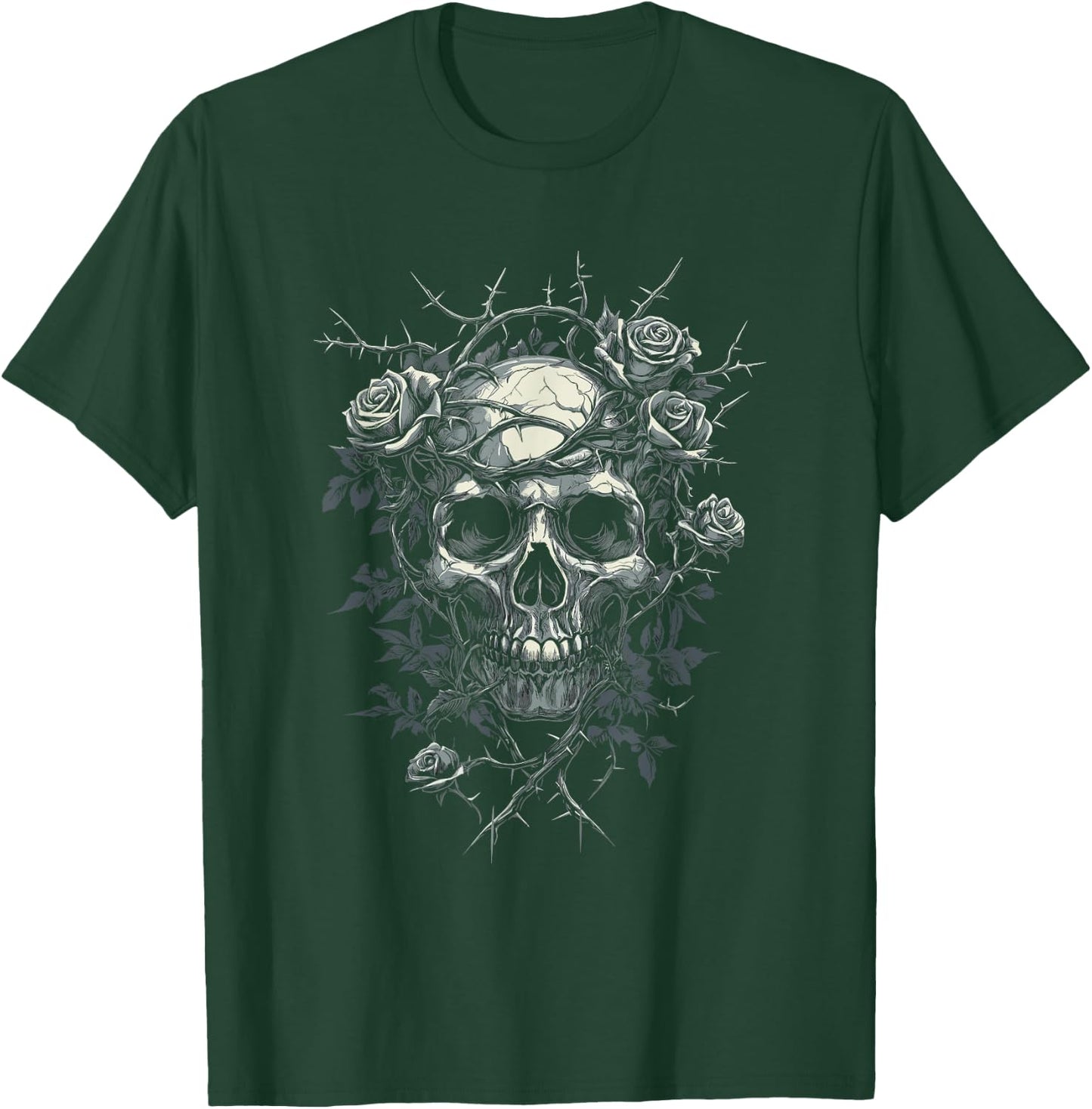 Totenkopf mit Rosen und Dornen - Gothic T-Shirt - T-Shirt | Forest