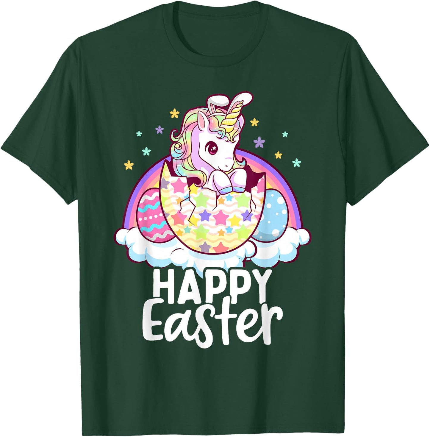 Happy Easter Unicorn Bunny Girls Kids Easter Eggs T-Shirt - T-Shirt | Forest