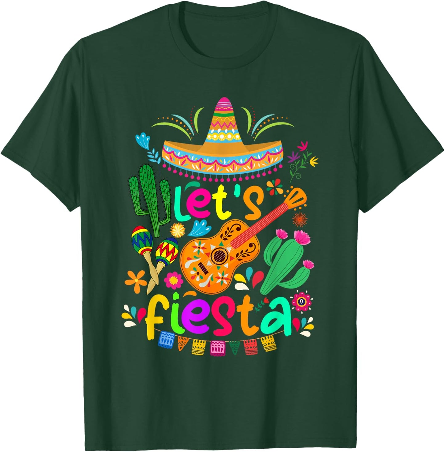 Cinco De Mayo Mexican Cactus Shirt Lets Fiesta Party , Black, S T-Shirt - T-Shirt | Forest