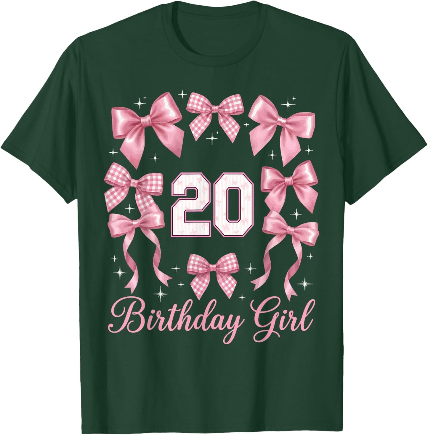 20th Birthday Shirt Women Coquette Bow 20 Year Old Birthday T-Shirt - T-Shirt | Forest