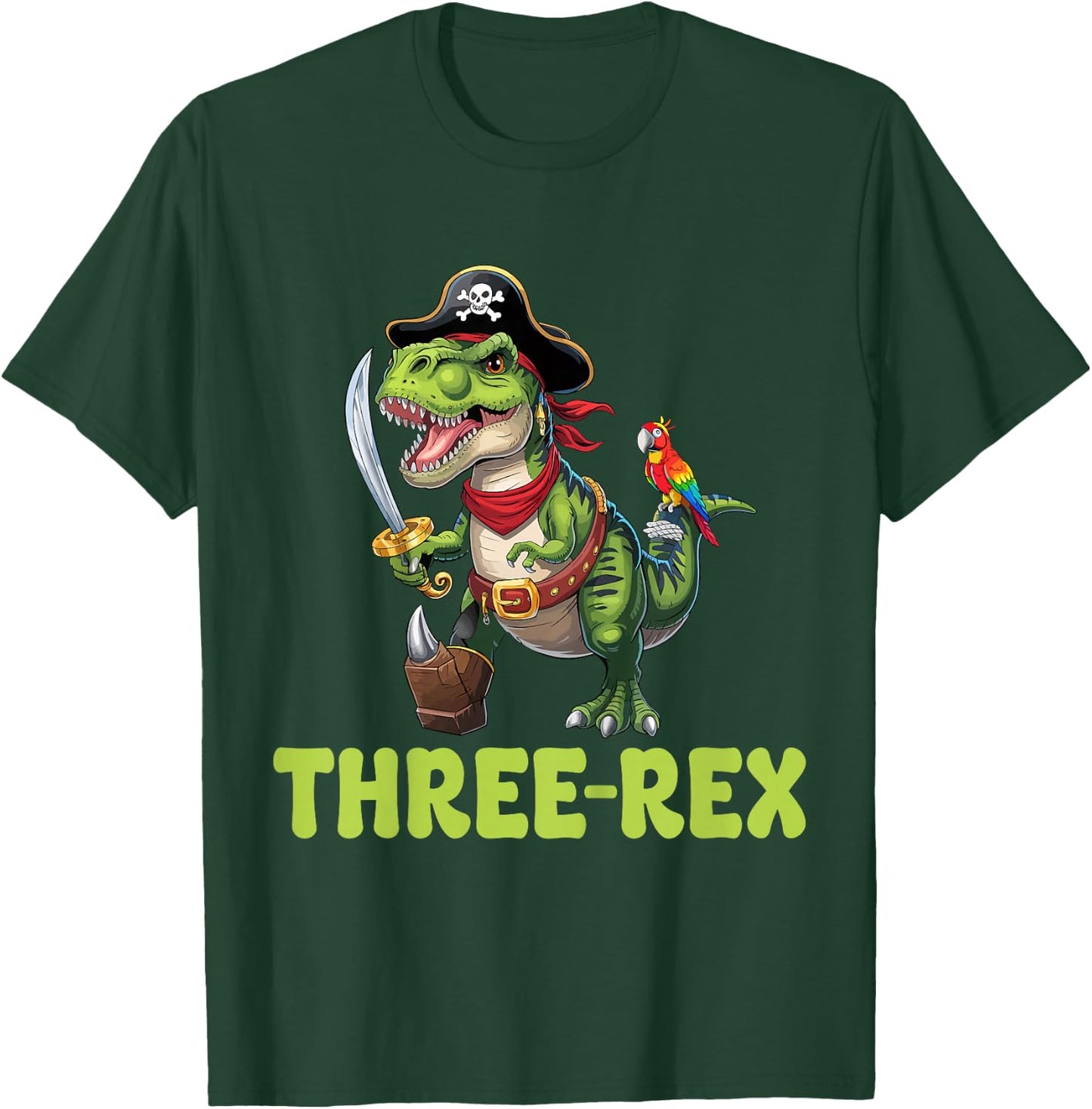 T-Rex Dinosaur Kids Pirate 3 Years Old 3rd Birthday T-Shirt - T-Shirt | Forest
