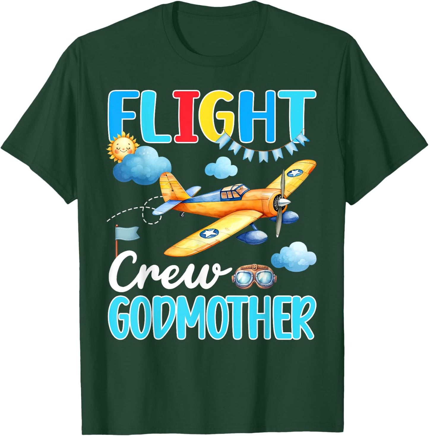 Flight Crew Godmother Birthday Airplane Matching Family T-Shirt - T-Shirt | Forest