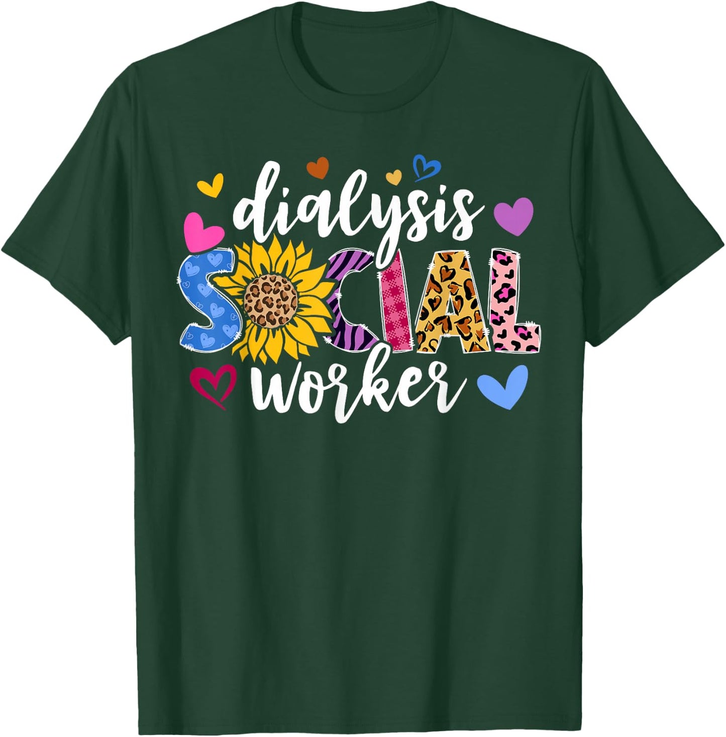 Dialysis Social Worker Heart Leopard Sunflower T-Shirt - T-Shirt | Forest