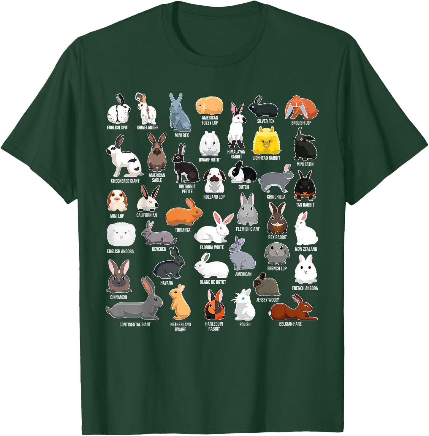 Types Of Rabbits Bunny Lover Animals Pet Men Women Kids T-Shirt - T-Shirt | Forest